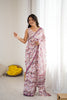 White Printed Mirror Work Georgette Saree