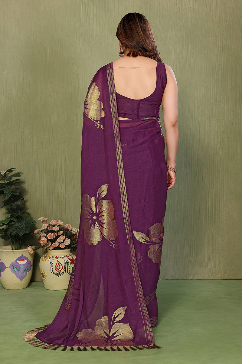 Wine Foil Printed Georgette Saree