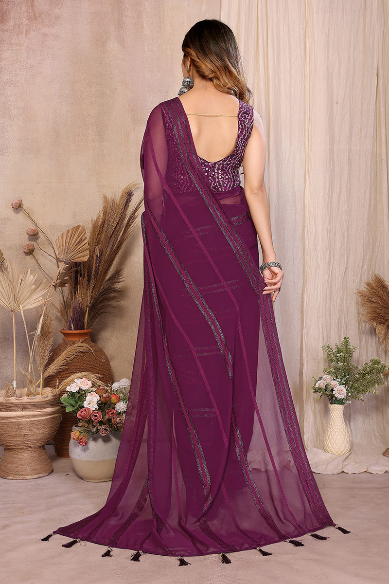Wine Plain Georgette Saree
