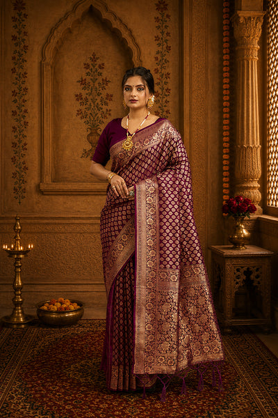 Wine Pure Soft Khadi Silk Saree