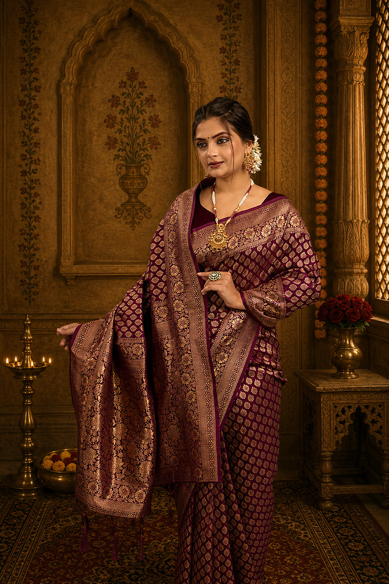 Wine Pure Soft Khadi Silk Saree