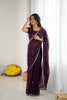 Wine Embroidered Georgette Lace Saree