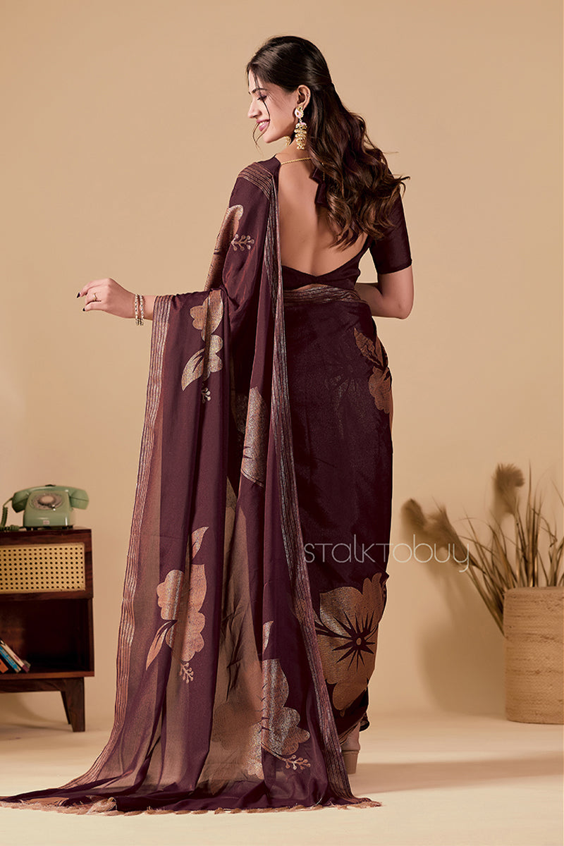 Wine Foil Printed Georgette Saree