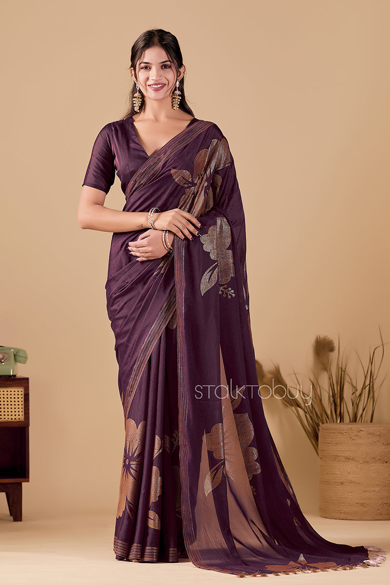 Wine Foil Printed Georgette Saree