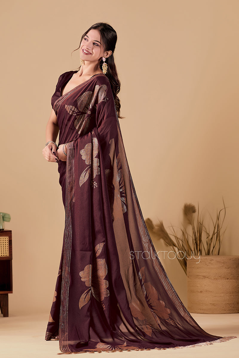 Wine Foil Printed Georgette Saree