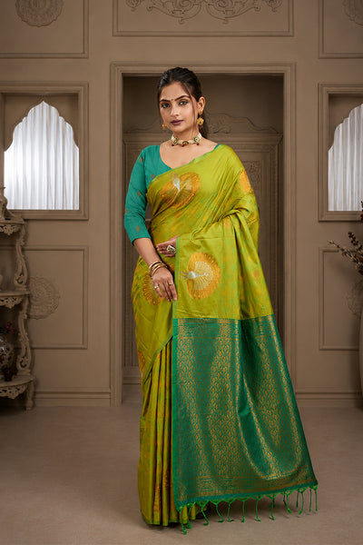 Neon Green Handloom Woven Banarasi Silk Saree