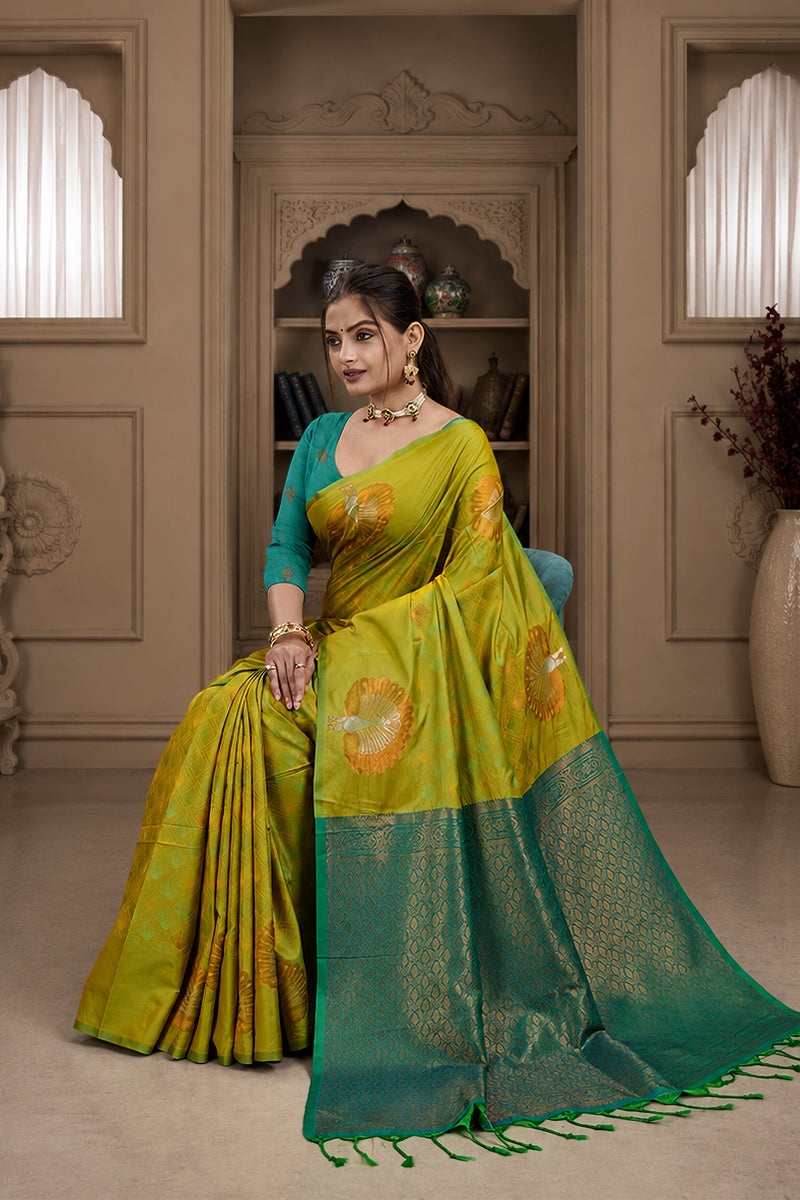 Neon Green Handloom Woven Banarasi Silk Saree