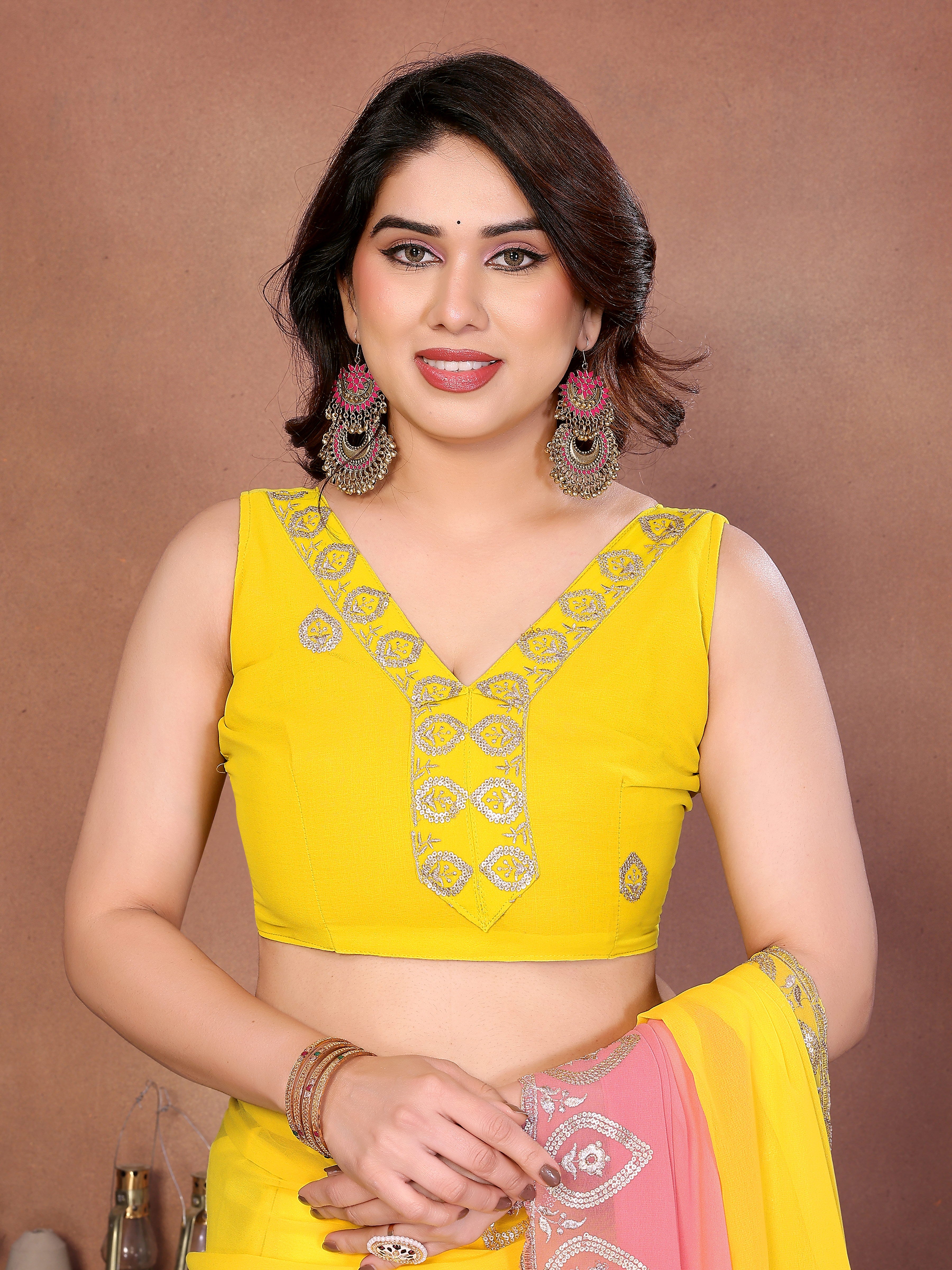 Yellow Georgette Embroidered Saree