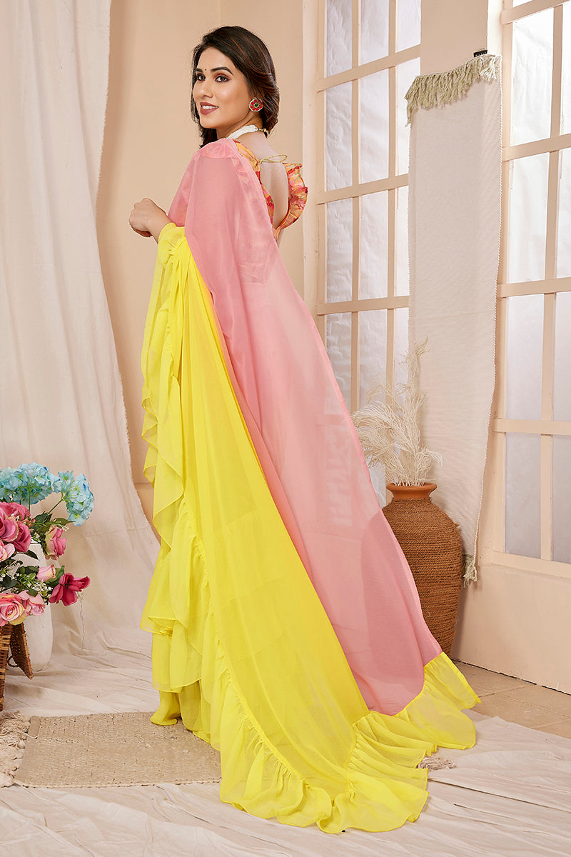Yellow Georgette Ruffled Saree