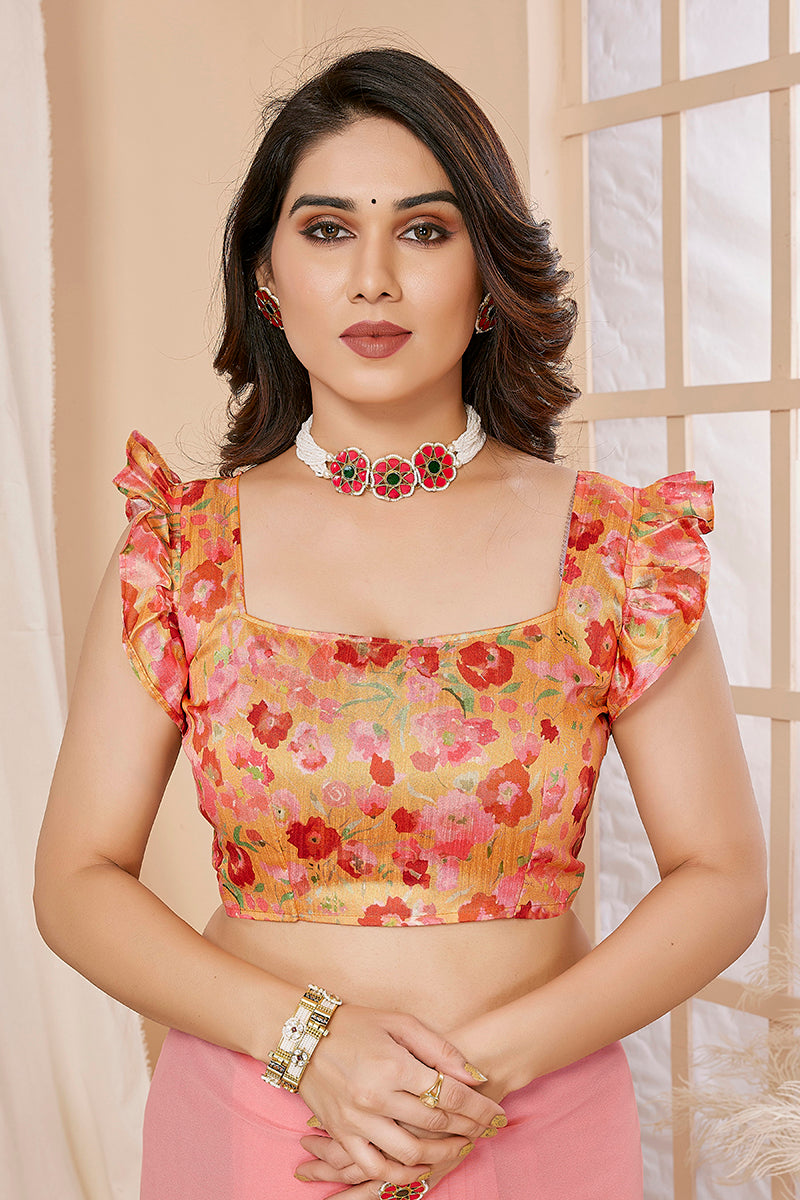 Yellow Georgette Ruffled Saree