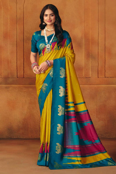 Yellow Manipuri Printed Saree With Foil Work