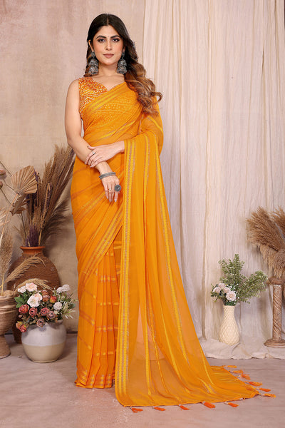 Yellow Plain Georgette Saree