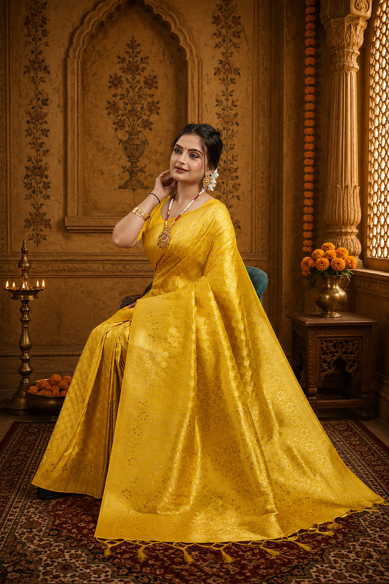 Yellow Pure Soft Khadi Silk Saree