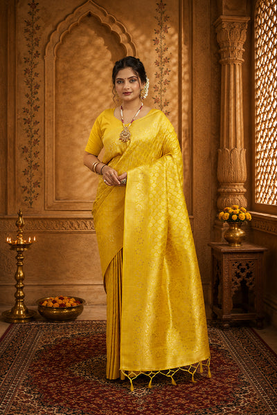 Yellow Pure Soft Khadi Silk Saree