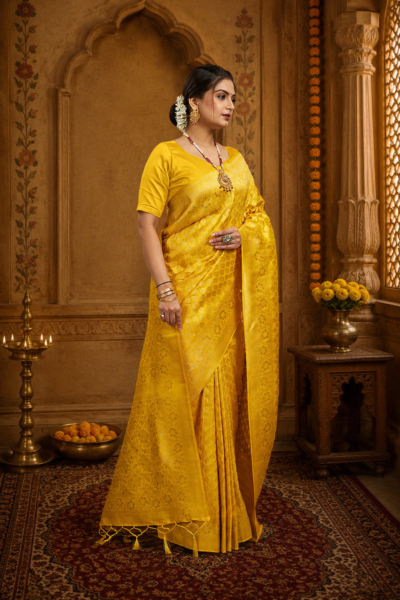 Yellow Pure Soft Khadi Silk Saree