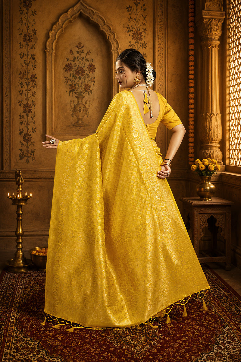 Yellow Pure Soft Khadi Silk Saree