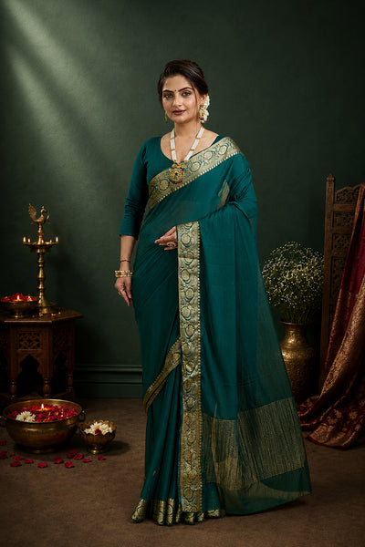 Green Woven Chinnon Silk Saree