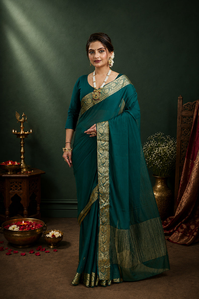 Green Woven Chinnon Silk Saree