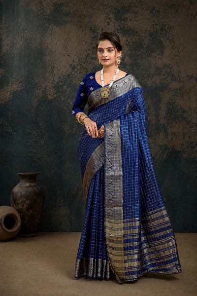 Royal Blue Woven Jacquard Cotton Silk Saree