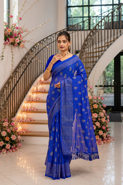 Blue Foil Printed Soft Georgette Saree