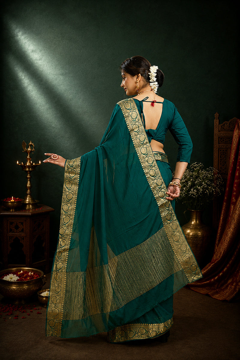 Green Woven Chinnon Silk Saree