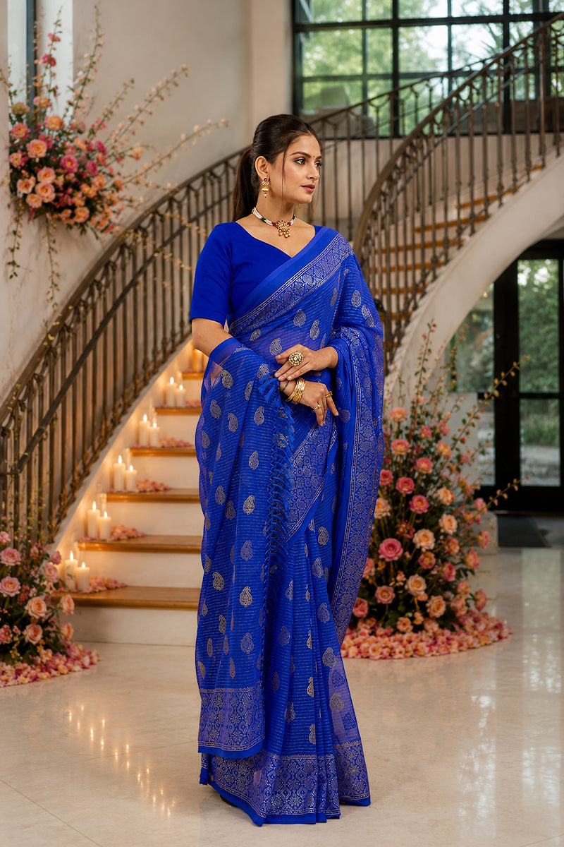 Blue Foil Printed Soft Georgette Saree