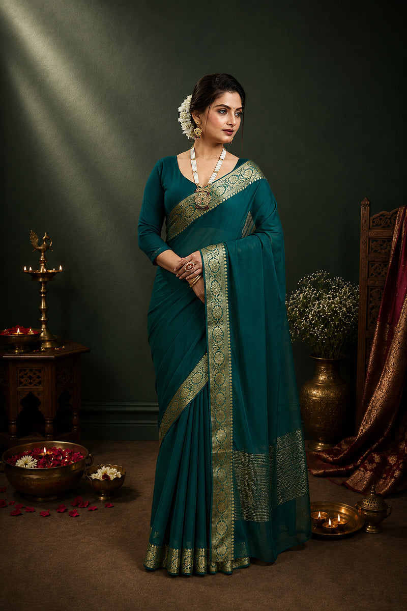 Green Woven Chinnon Silk Saree