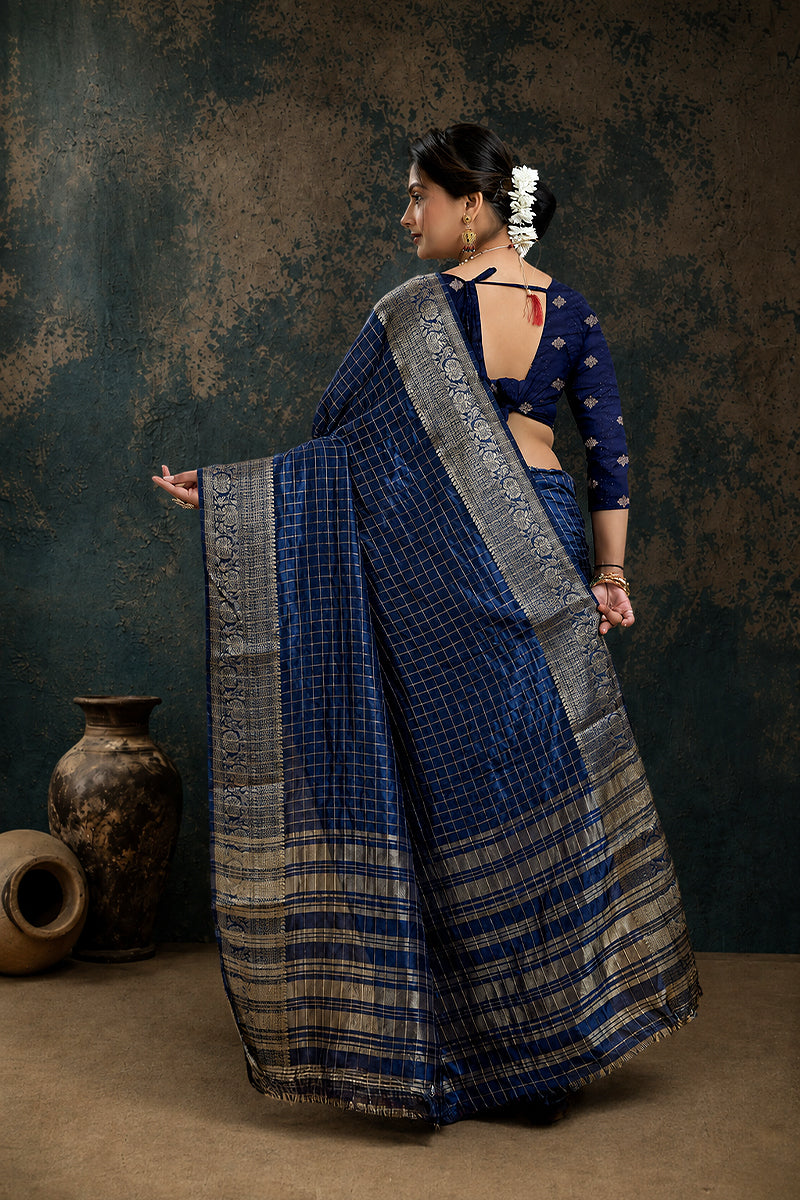 Royal Blue Woven Jacquard Cotton Silk Saree