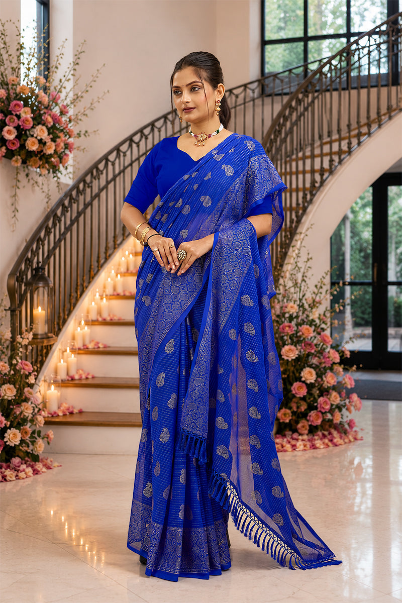 Blue Foil Printed Soft Georgette Saree