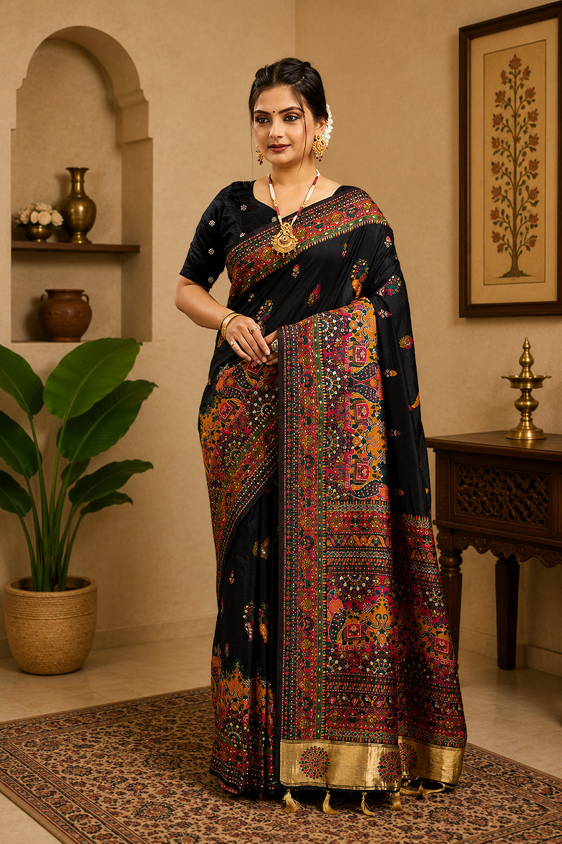 Black Rajwadi Pashmina Silk Saree