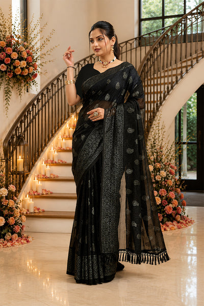 Black Foil Printed Soft Georgette Saree