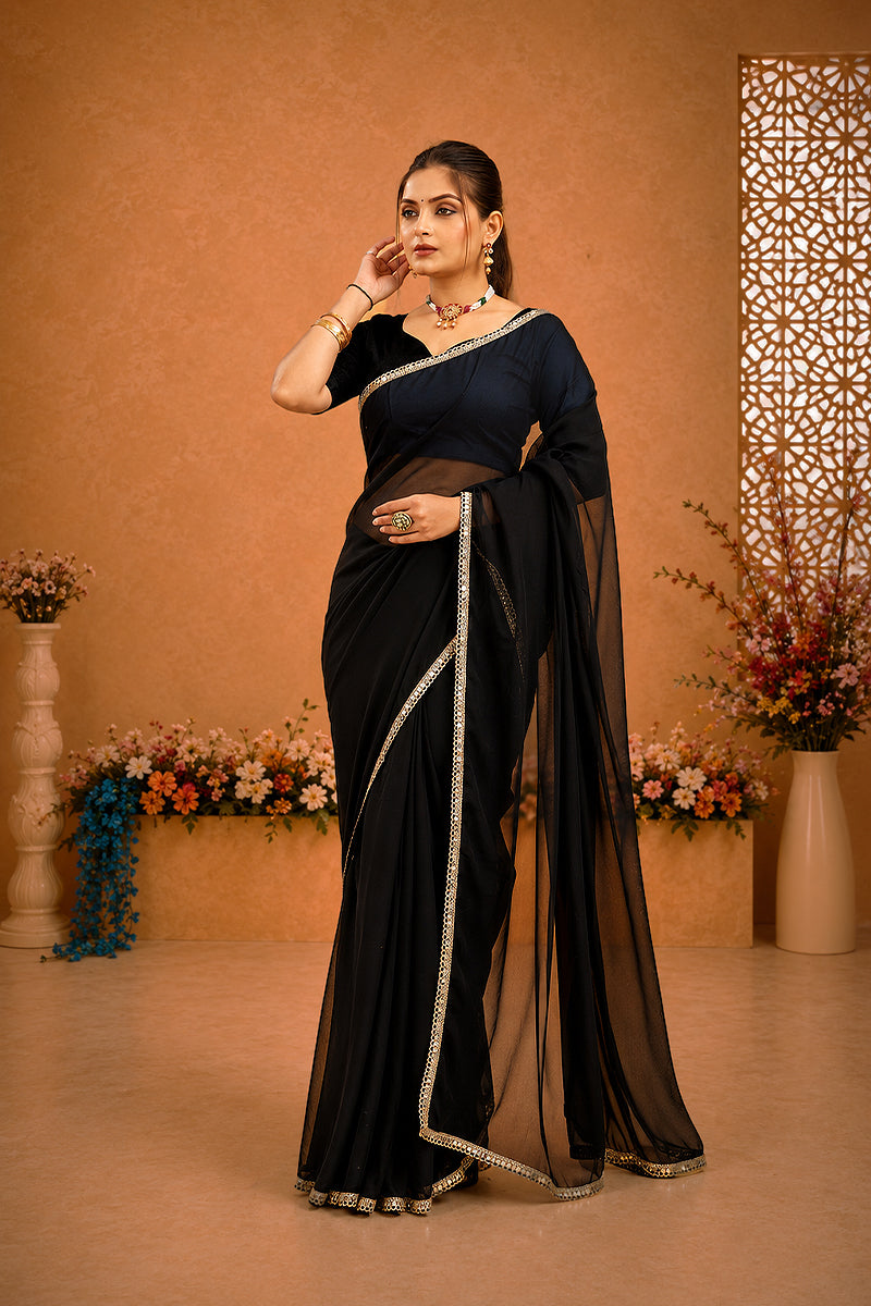 Black Mirror Lace Georgette Saree