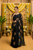 Black Digital Printed Bright Moss Satin Border Saree