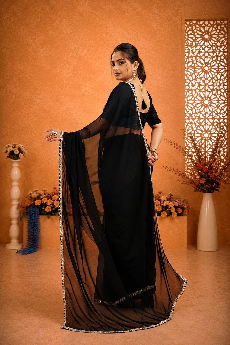 Black Mirror Lace Georgette Saree