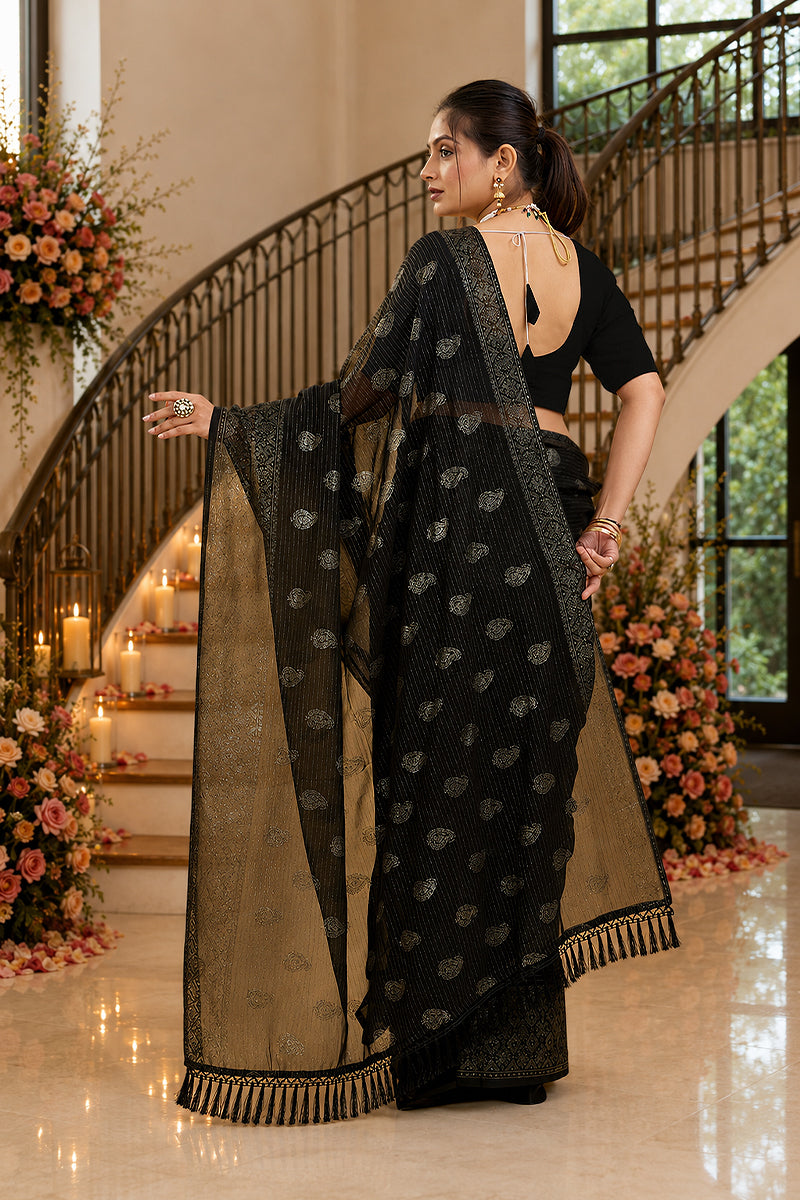Black Foil Printed Soft Georgette Saree