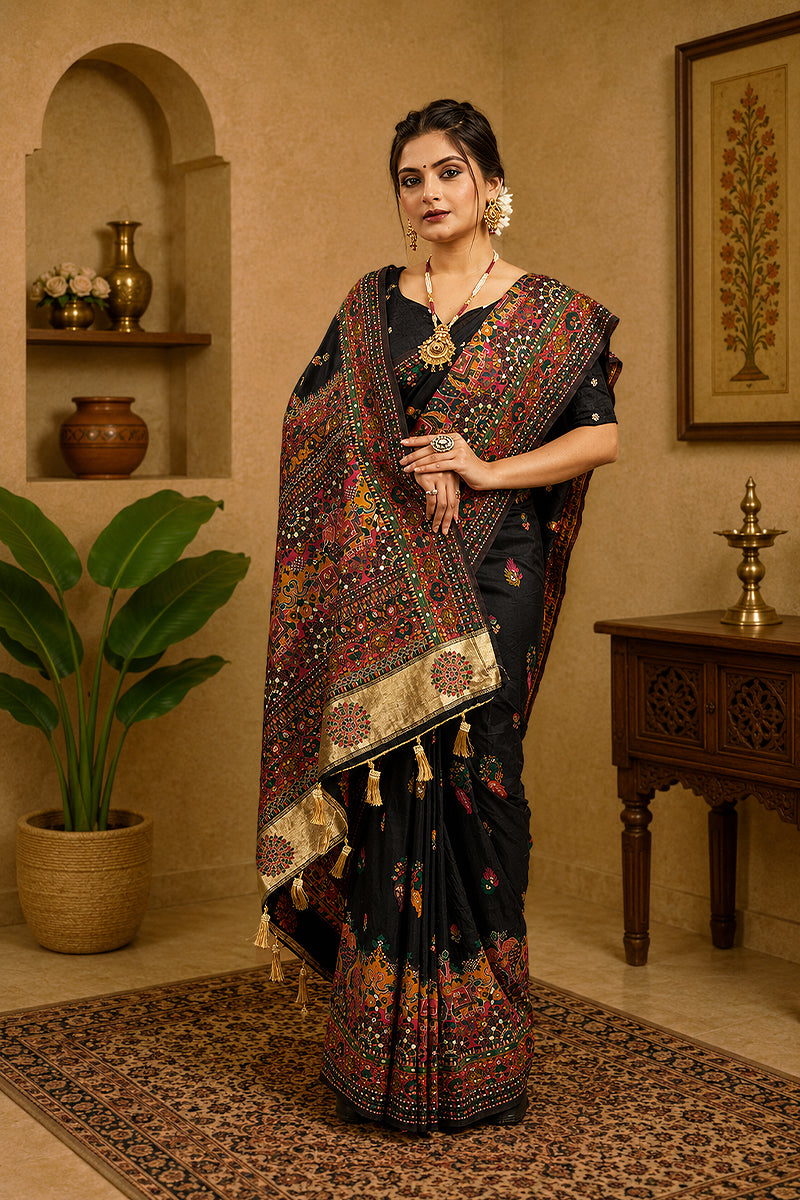 Black Rajwadi Pashmina Silk Saree