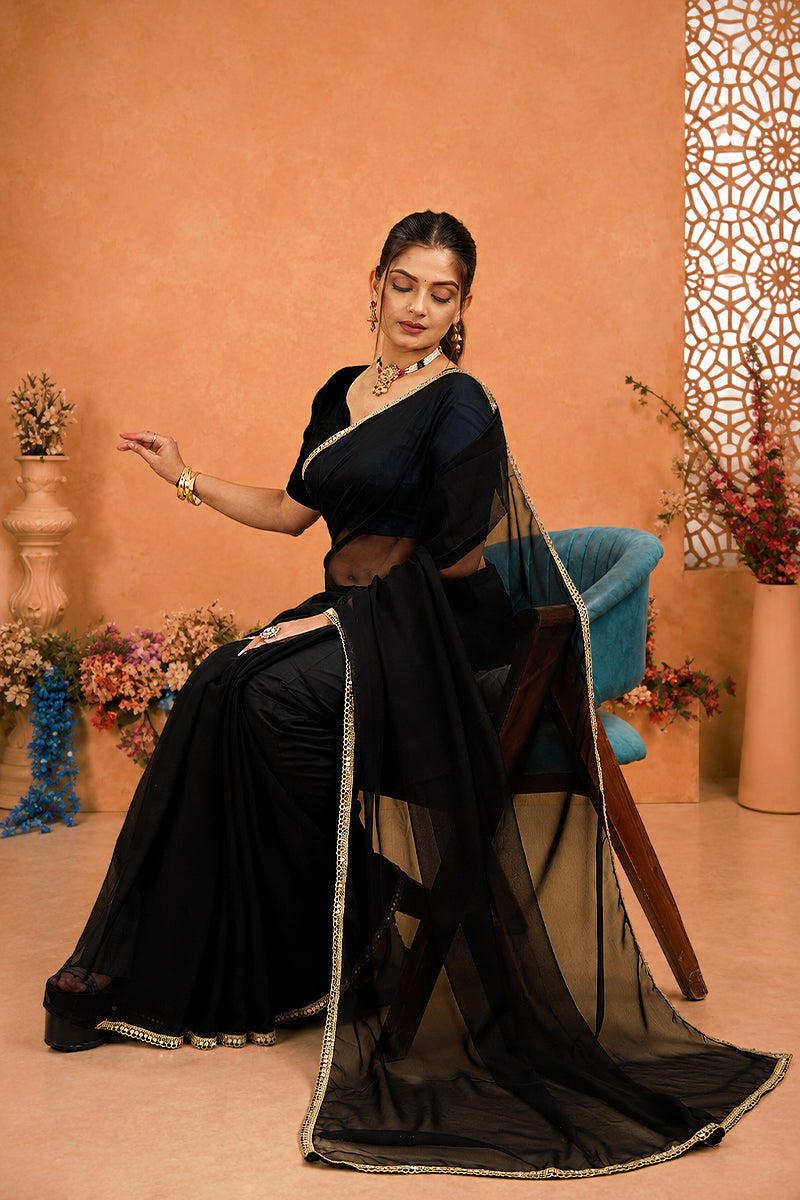 Black Mirror Lace Georgette Saree