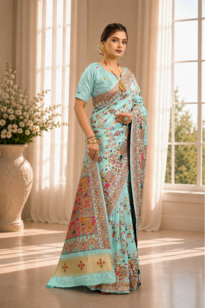Mint Minakari Banarasi Saree