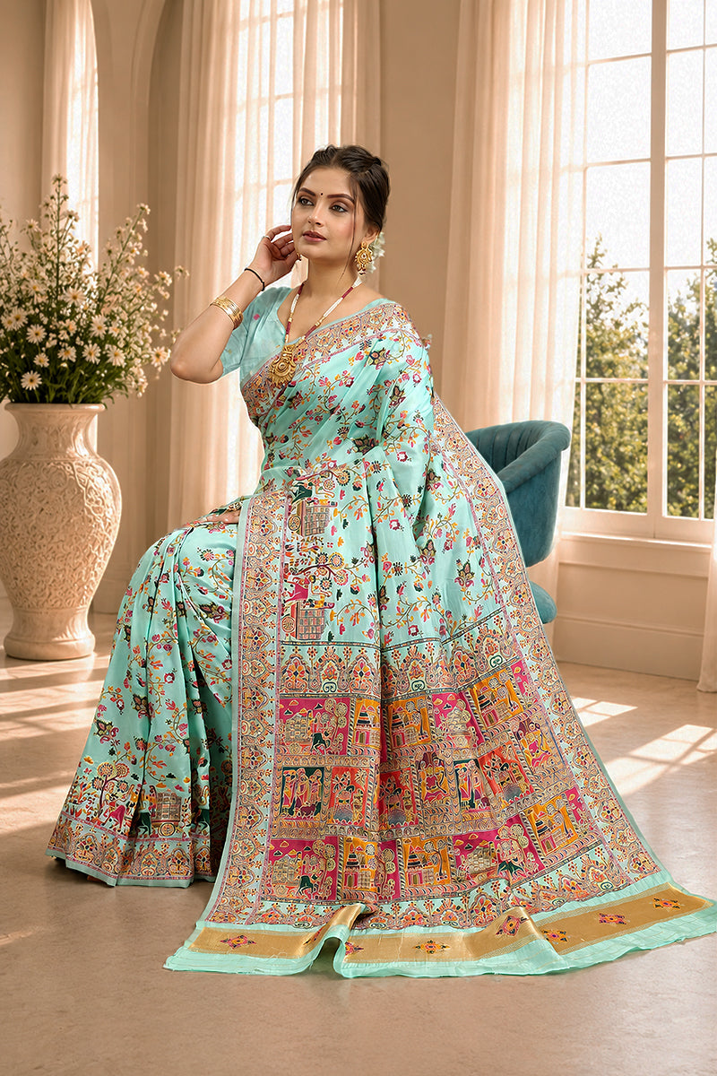 Mint Minakari Banarasi Saree