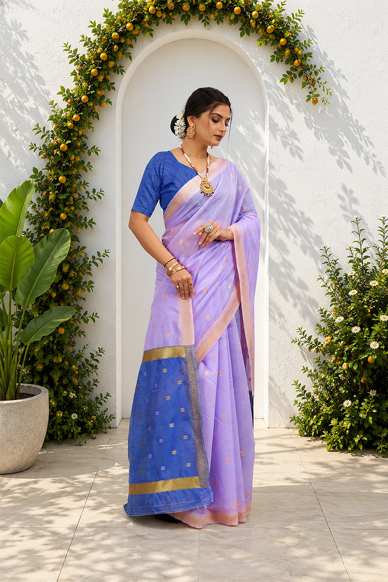 Lavender Toned Cotton Silk Saree
