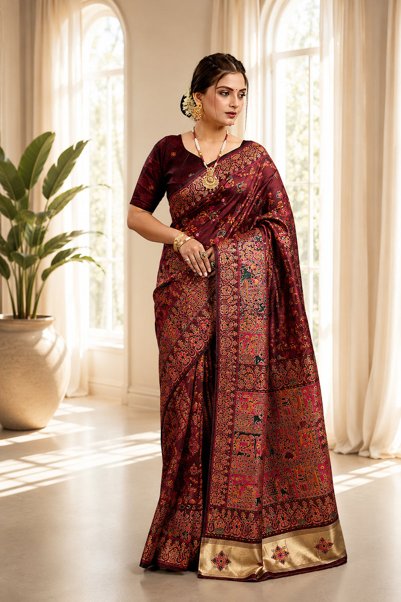Maroon Minakari Banarasi Saree