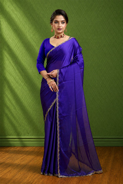 Navy Embroidered Rangoli Silk Saree