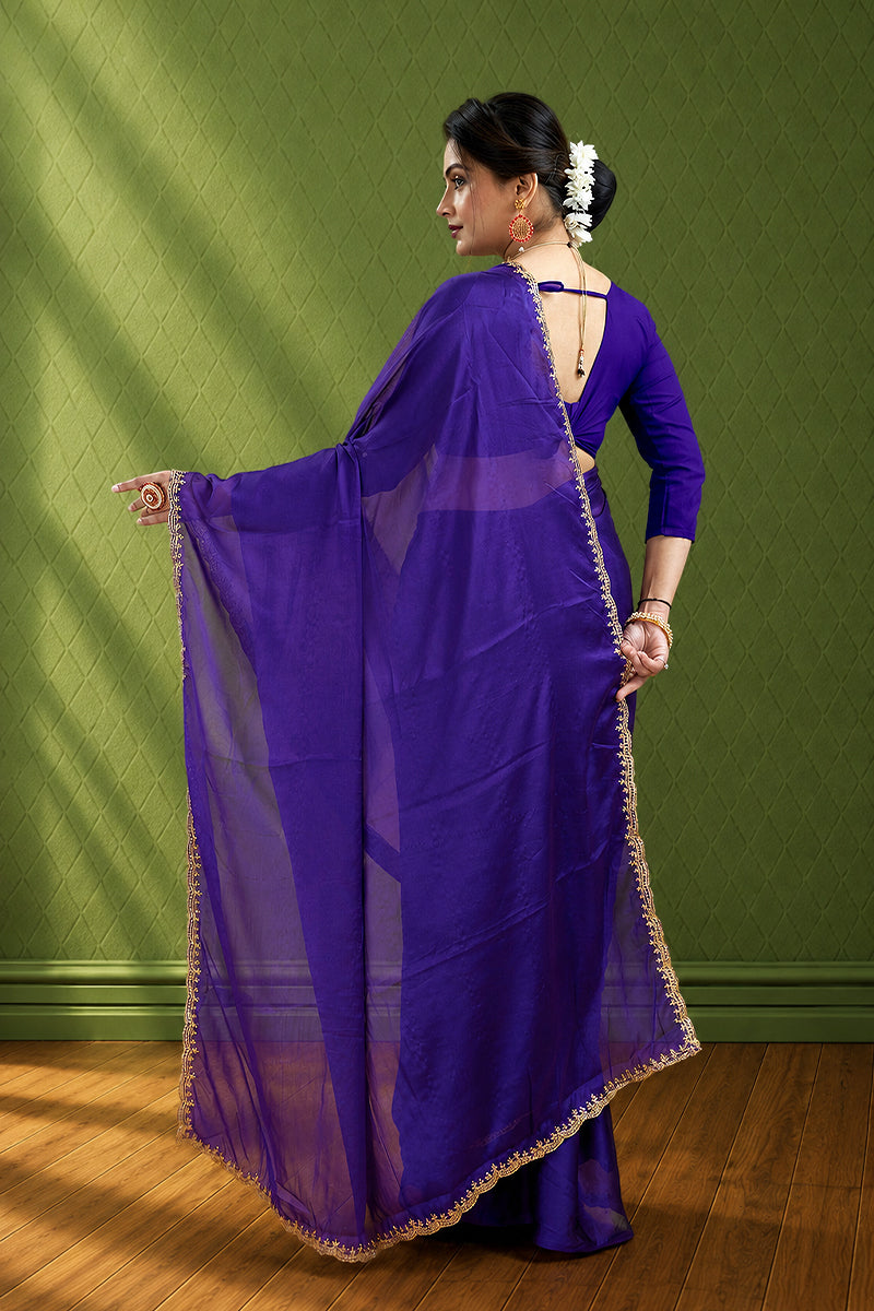 Navy Embroidered Rangoli Silk Saree