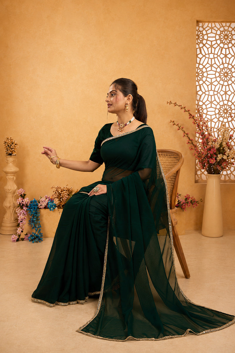 Green Mirror Lace Georgette Saree