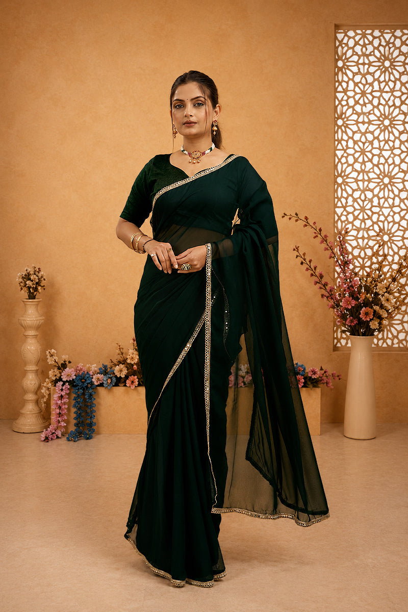 Green Mirror Lace Georgette Saree