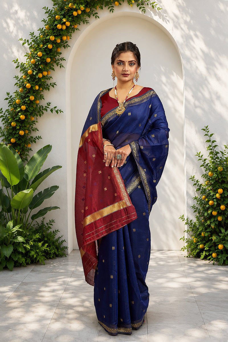 Navy Two Toned Cotton Silk Saree