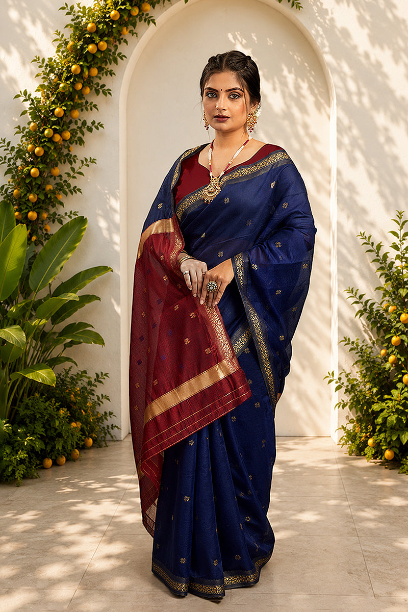 Navy Two Toned Cotton Silk Saree