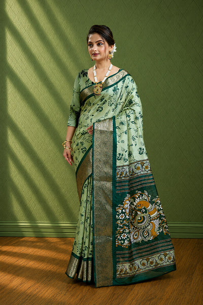 Dark Green Soft Dola Cotton Gharchola  Printed Saree