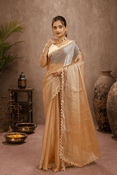 Gold Jimmy Choo Plain Chiffon Saree
