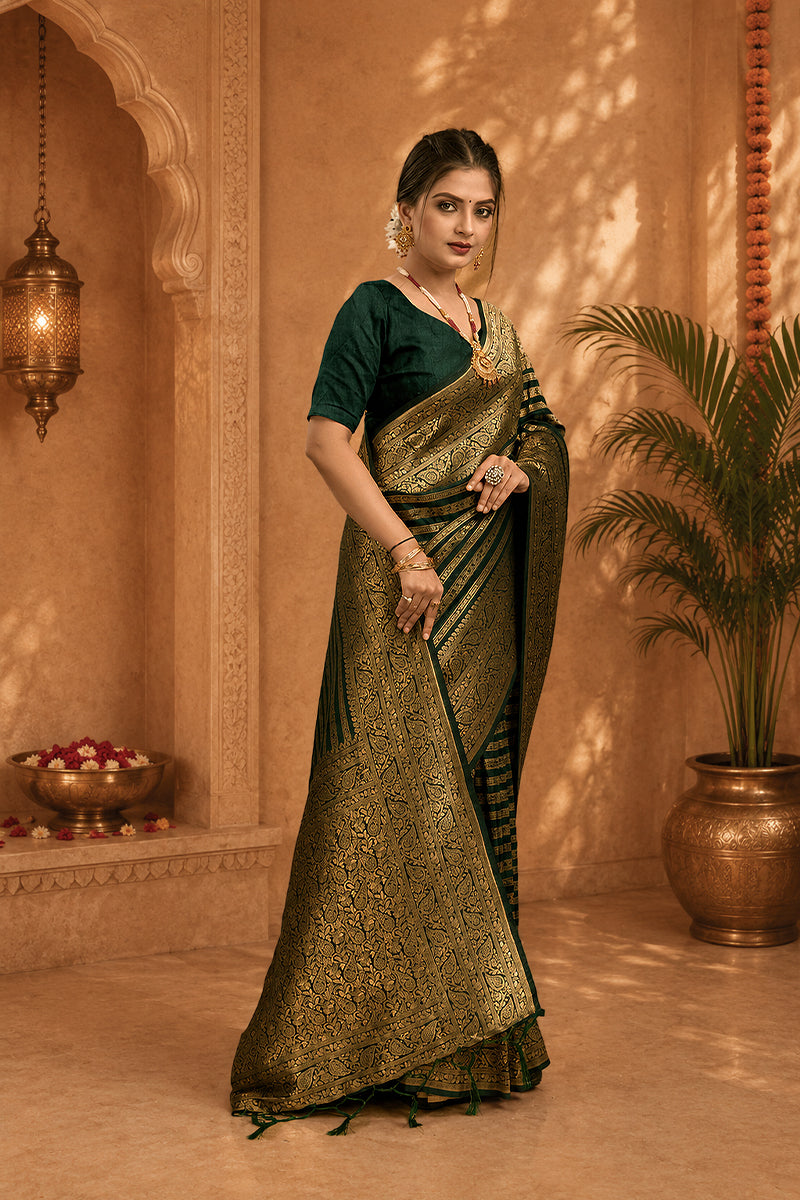Green Woven Banarasi Khadi Silk Saree